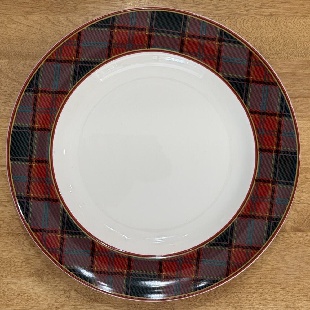 Spode Christmas Tree Tartan Plaid Dinner Plate 10.5” Set of 4 Green Red NWT